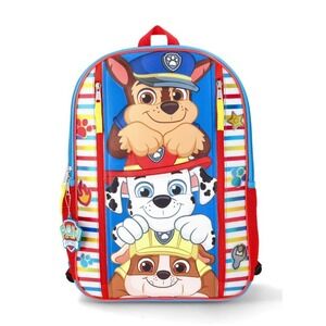 Paw Patrol Nickelodeon 17in Kids Backpack Blue Striped Boys School Bag NWT